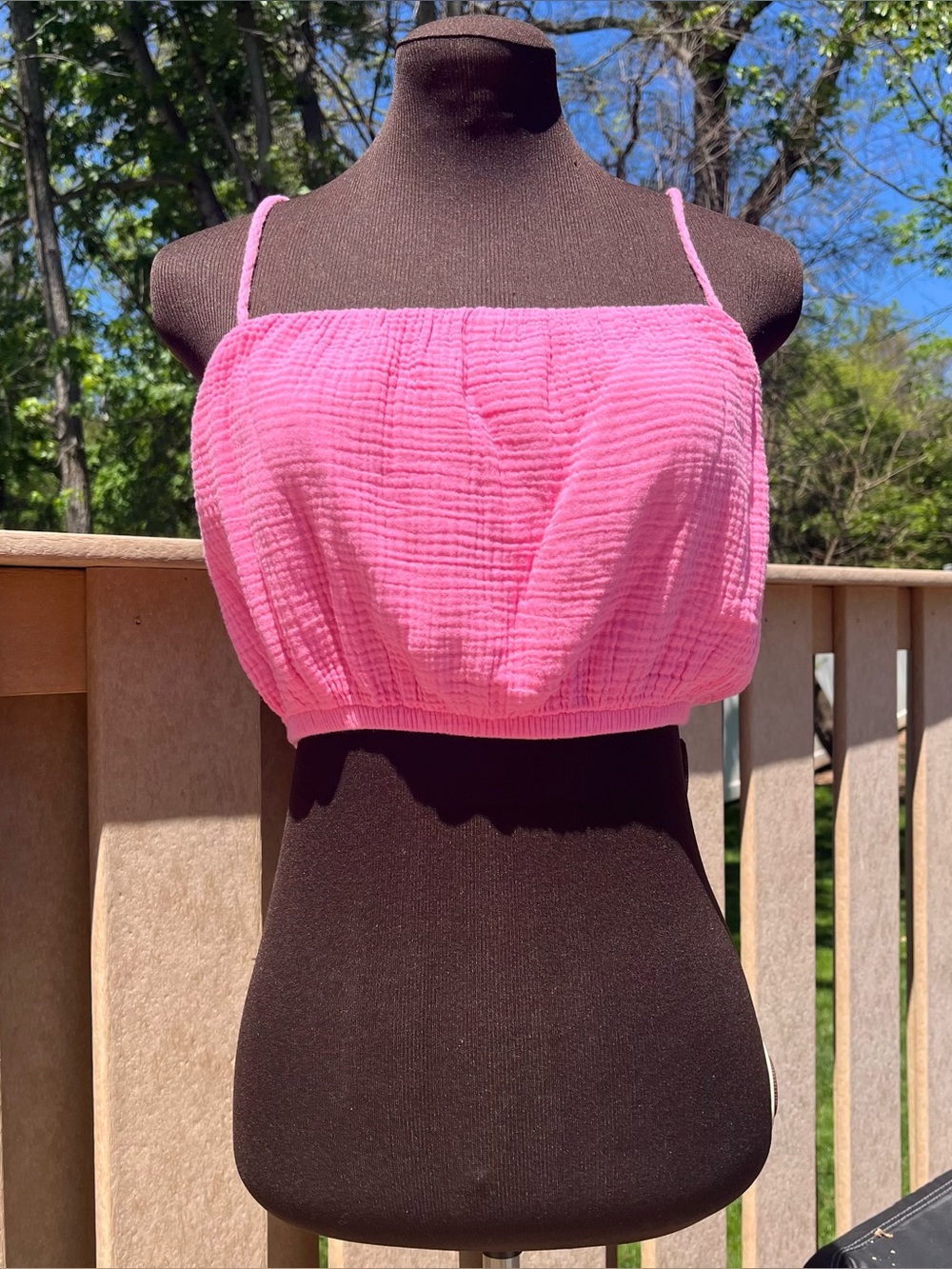 Stateside 100% Cotton Gauze Bubble Crop Tank Top in Barbie Pink Size S USA